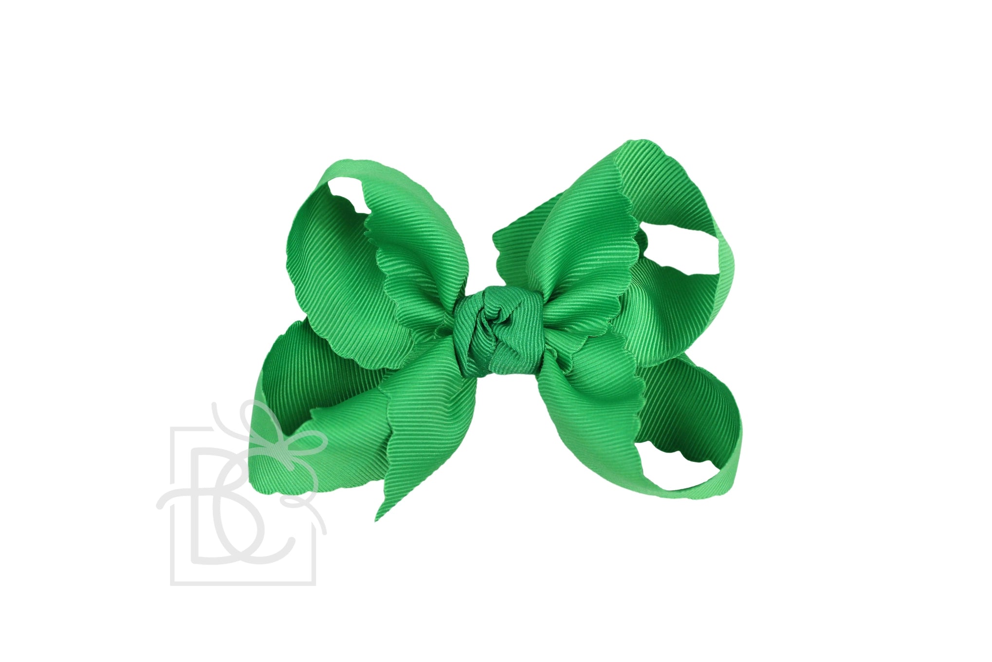 4.5&quot; Scalloped Edge Hairbow on Alligator Clip: Emerald