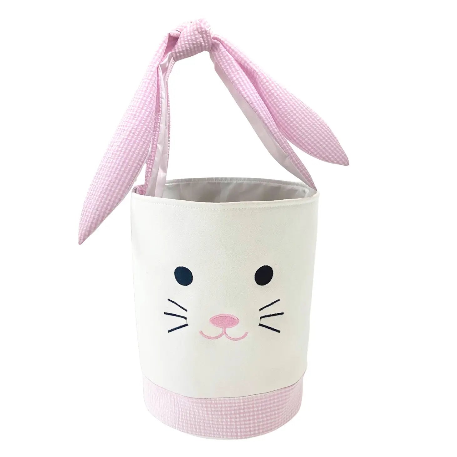 Canvas &amp; Seersucker Bunny Basket: Pink