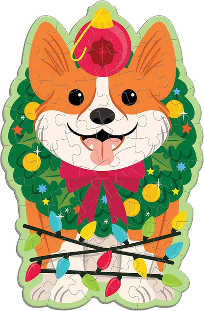 Christmas Corgi 48 Piece Scratch and Sniff Shaped Mini Puzzle