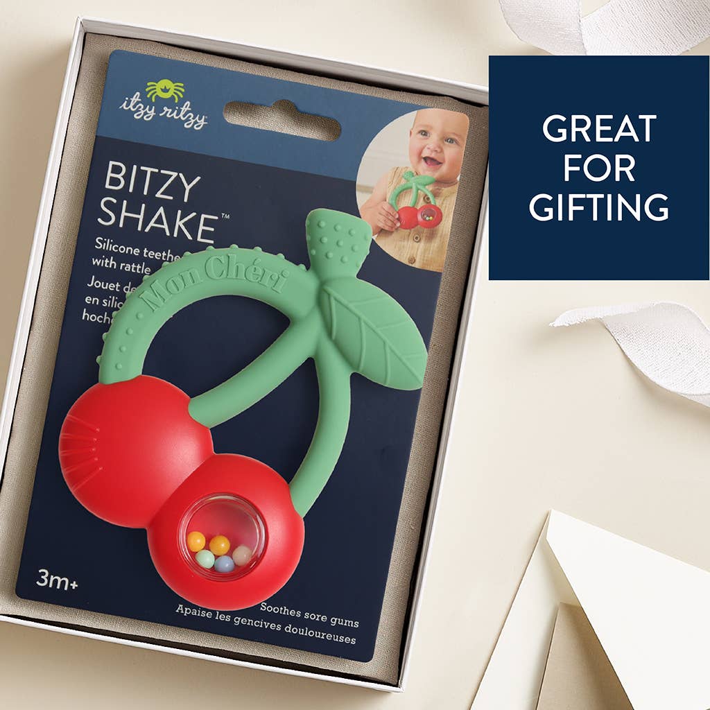 Bitzy Shake™ Silicone Teether with Rattle: Goose