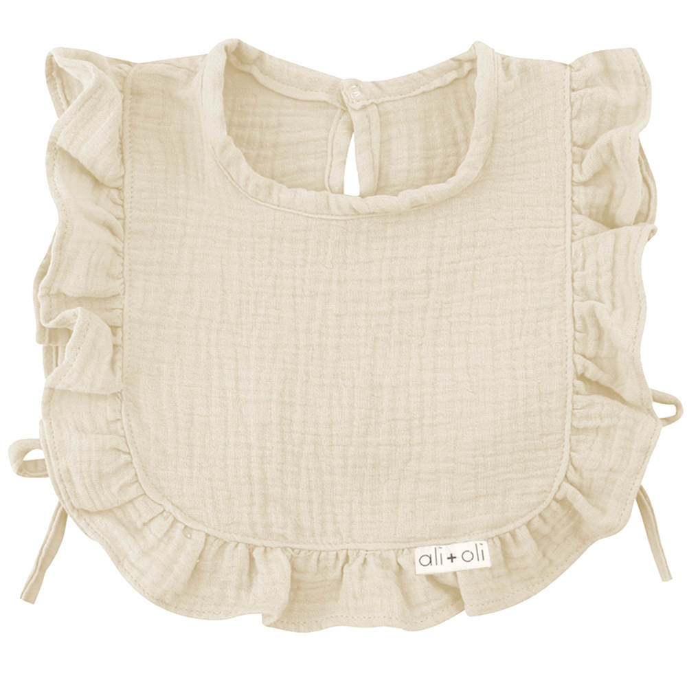 Muslin Cotton Ruffle Baby Bib - Ivory