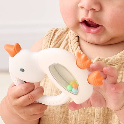 Bitzy Shake™ Silicone Teether with Rattle: Goose