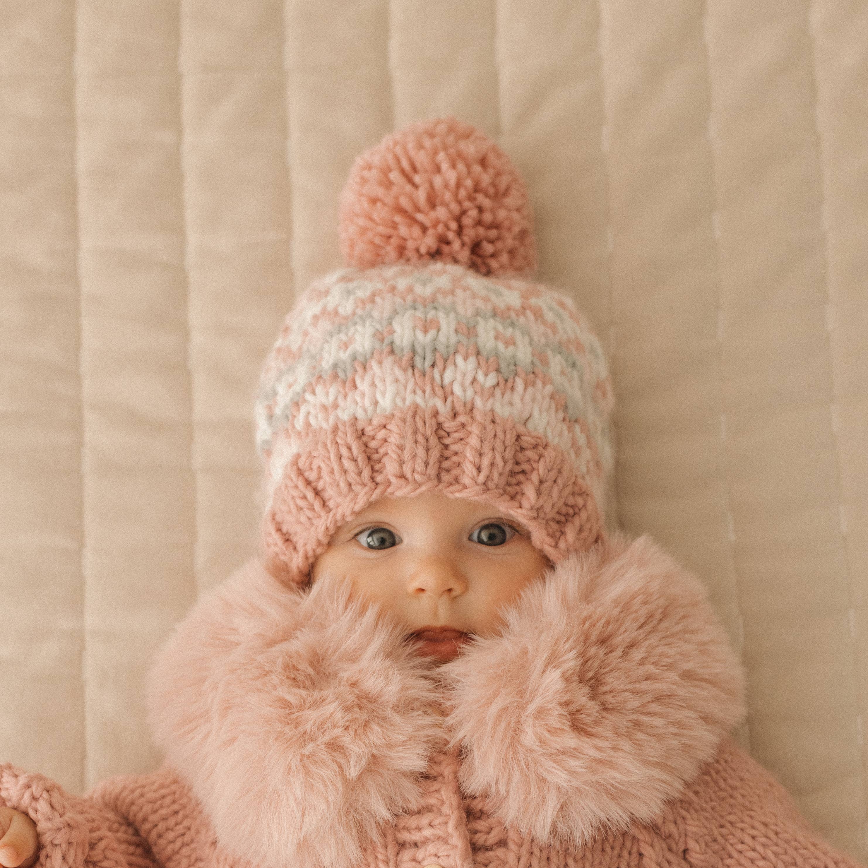 Fairisle Beanie Hat: Rosy
