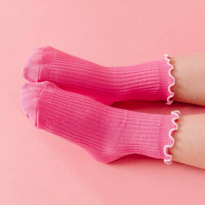 Ribbed Lettuce Trim Midi Socks: Taffy