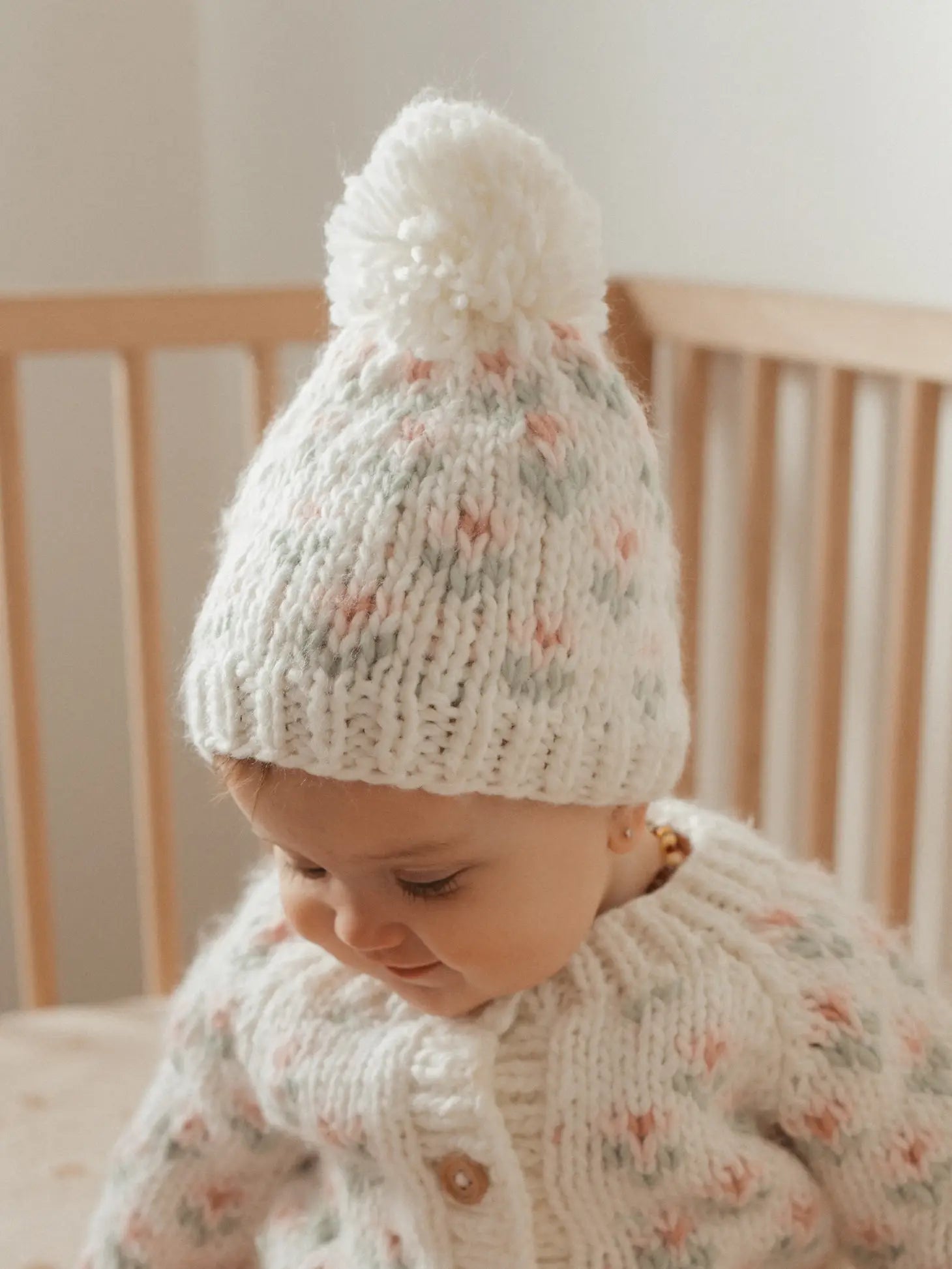 Huggalugs Bitty Blooms Beanie Hat - Blush