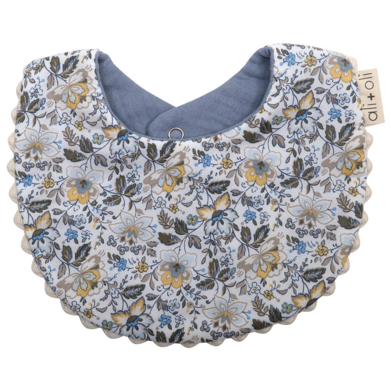 Ali+Oli - Muslin Cotton Reversable Baby Bib: Blue/Flowers