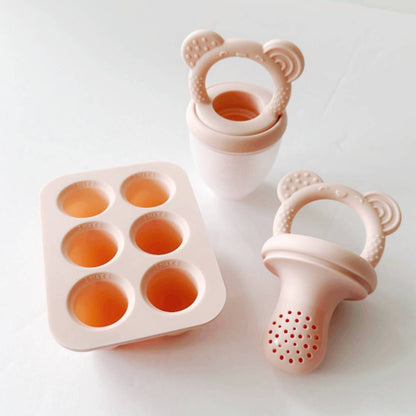 Food &amp; Fruit Pacifier Feeder &amp; Freezer Tray (Pink-Pink) 3pc