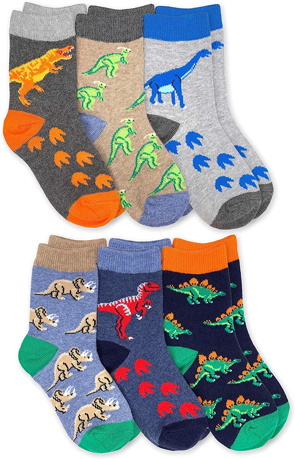 Jefferies 6-Pack Boys Crew Socks - Dinosaurs