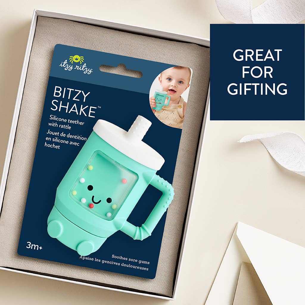 Bitzy Shake™ Silicone Teether with Rattle: Goose