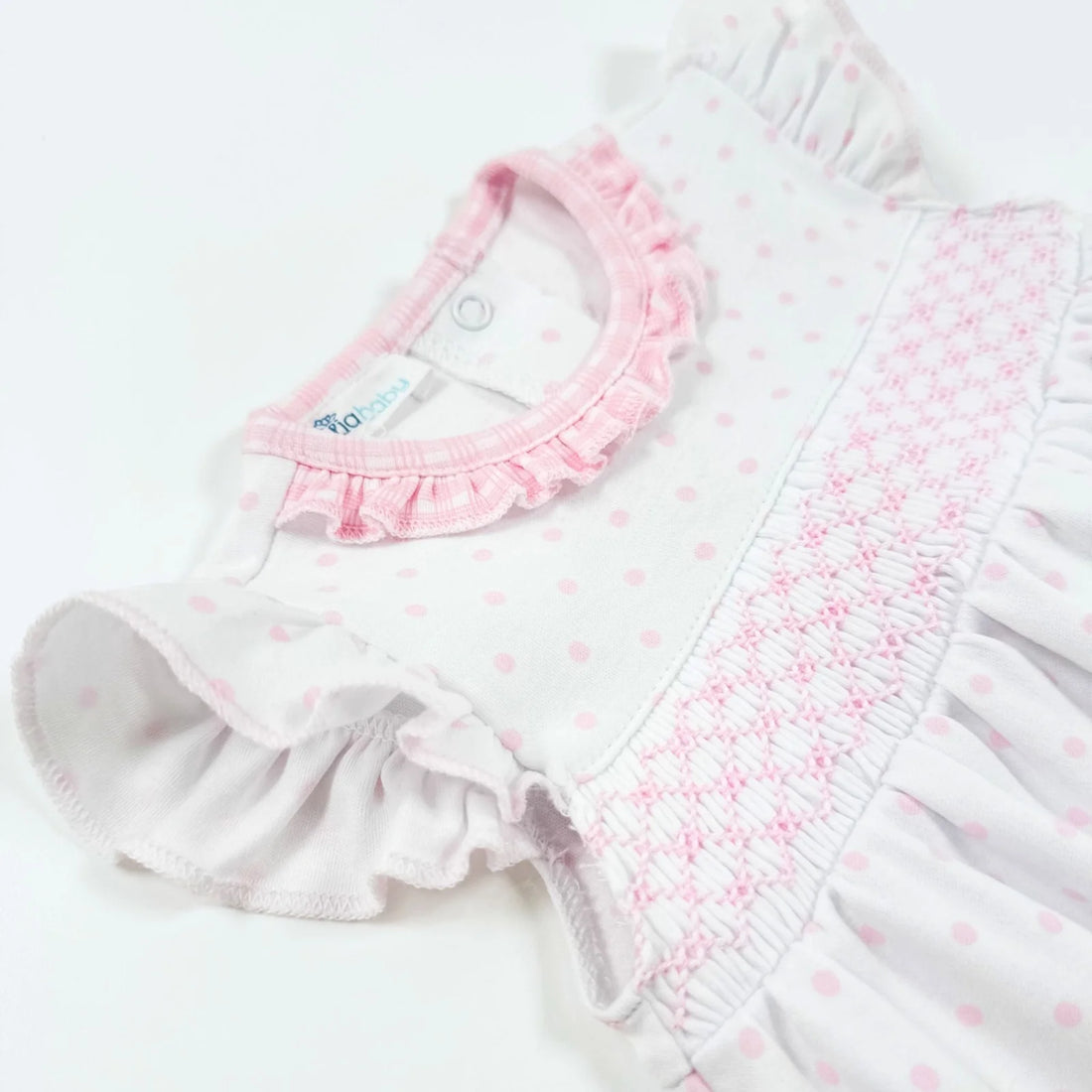 Pink Gingham Dots Smocked Flutters Bubble