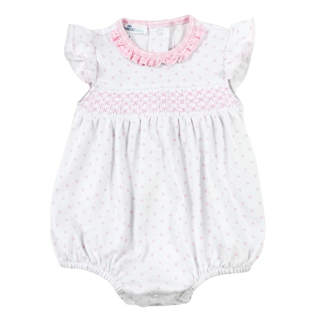 Pink Gingham Dots Smocked Flutters Bubble