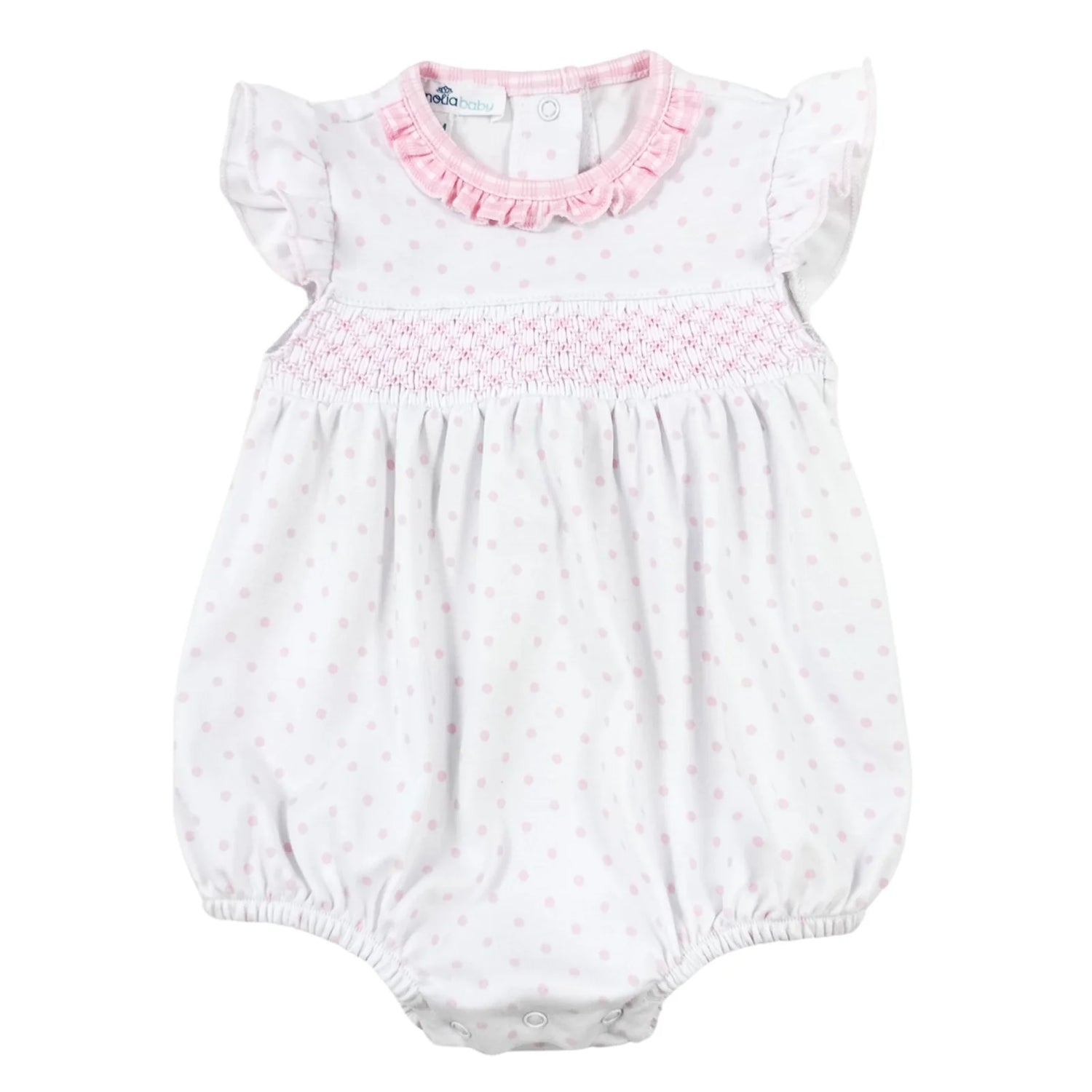 Pink Gingham Dots Smocked Flutters Bubble