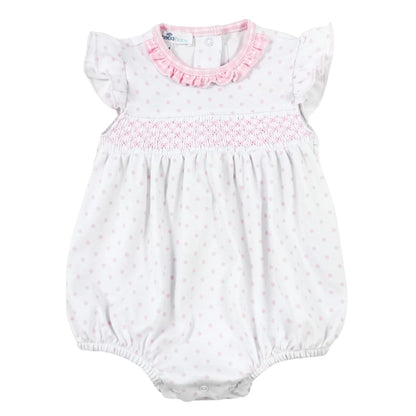 Pink Gingham Dots Smocked Flutters Bubble