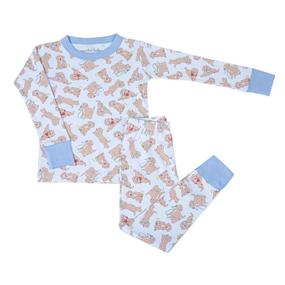 Golden Pup Long Pajamas: Light Blue