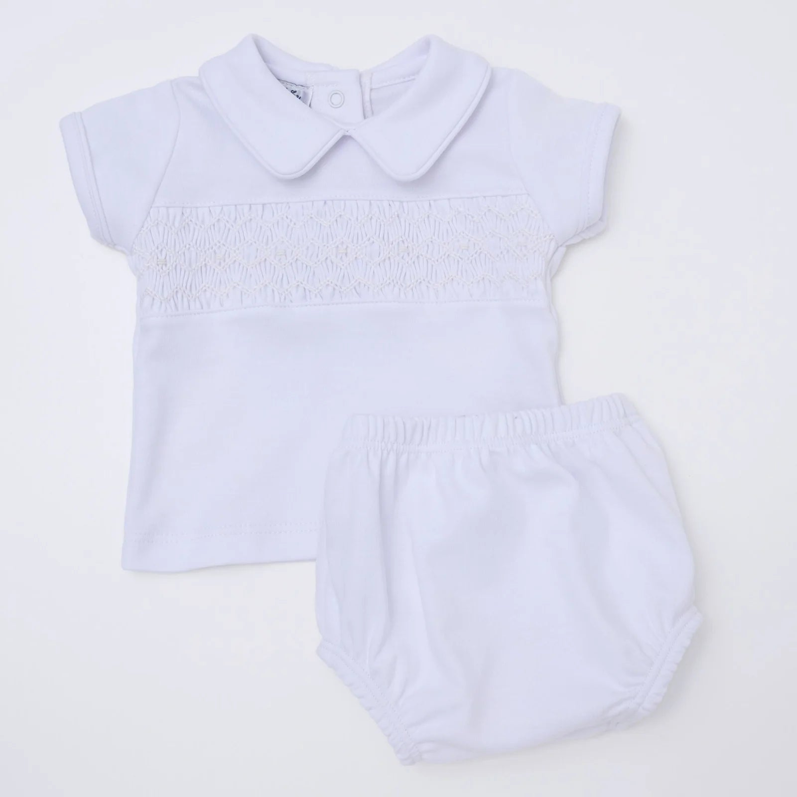 Hazel and Hudson Smocked Diaper Set: White