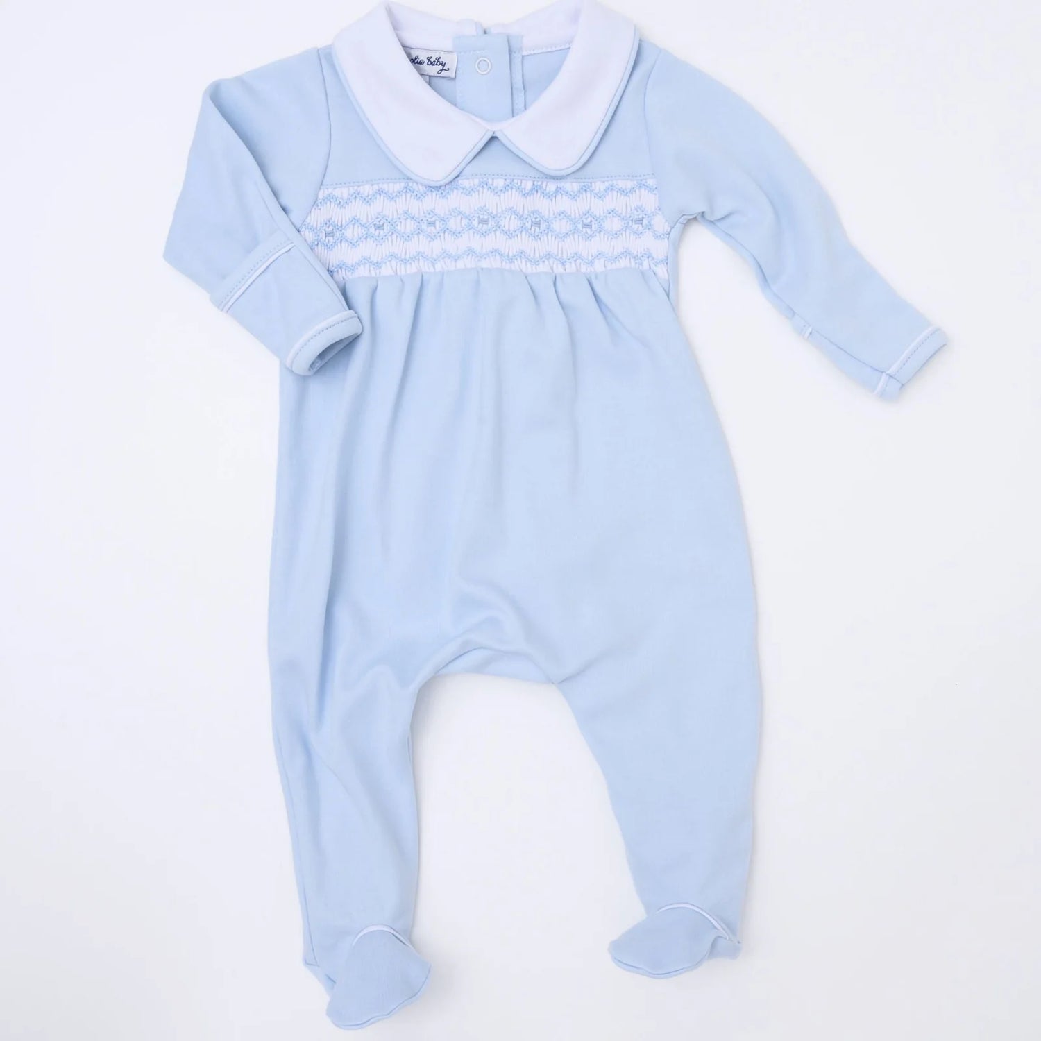 Hazel and Hudson Smocked Footie: Light Blue