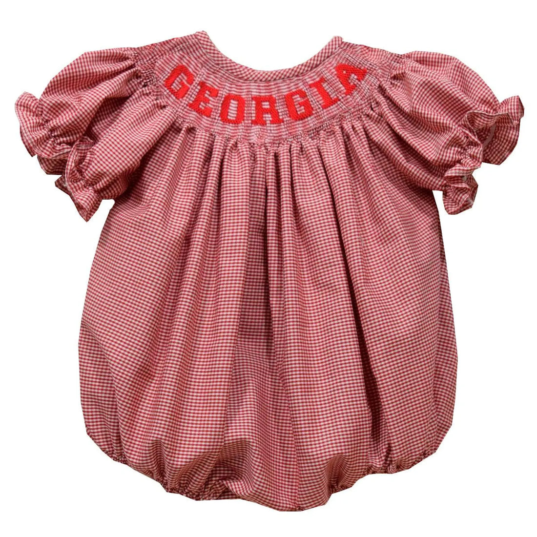 Red Gingham Smocked Bishop Bubble: Georgia