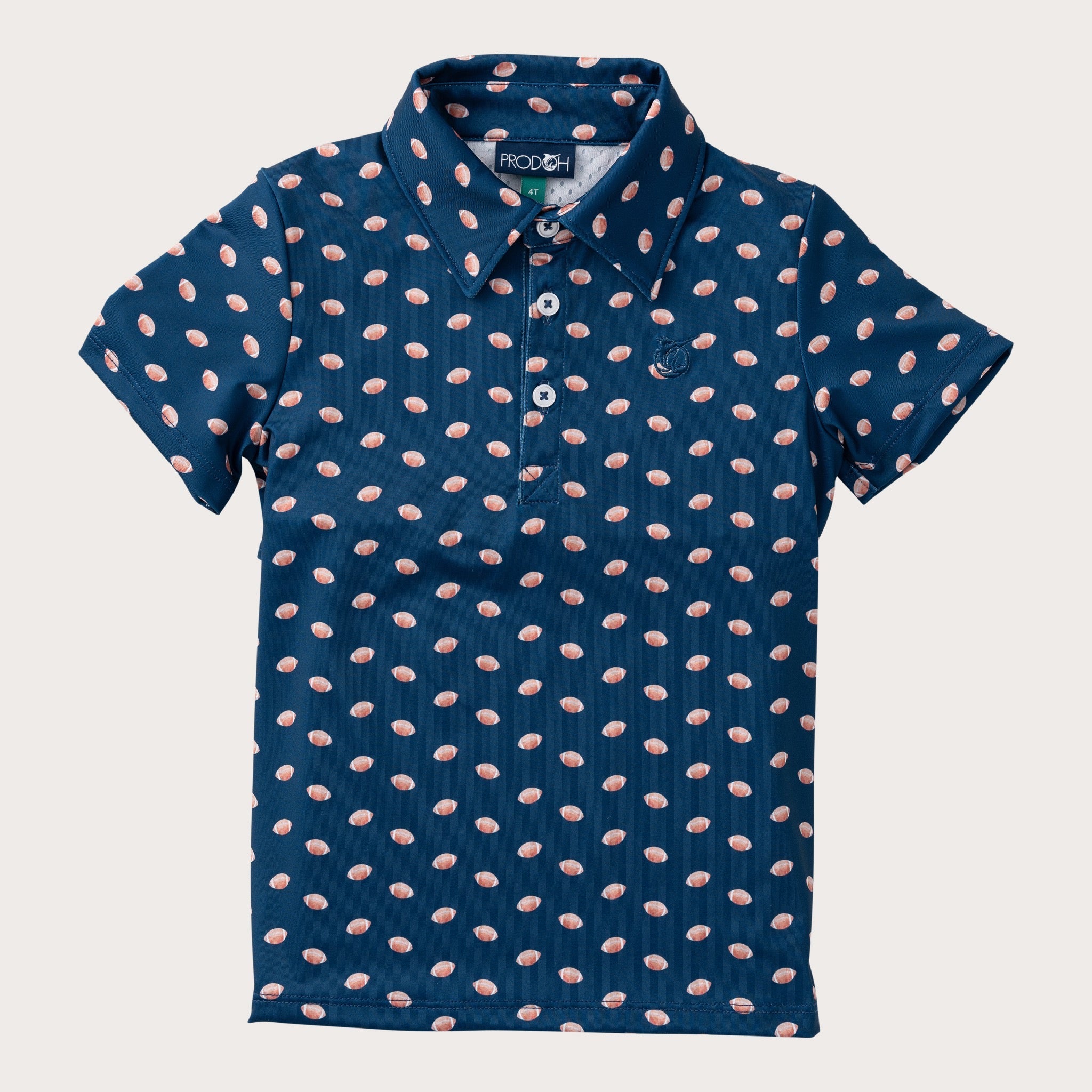 Boys SS Performance Polo: Dark Denim with Footballs
