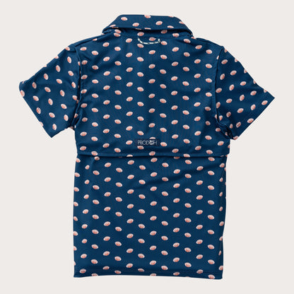 Boys SS Performance Polo: Dark Denim with Footballs