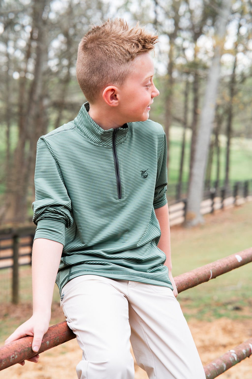Boys Pro Performance 1/4 Zip Pullover: Camping Hedge Green Stripe