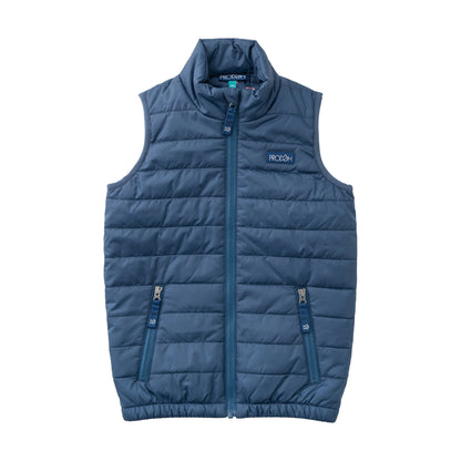 Puffer Vest: Dark Denim with Footballs