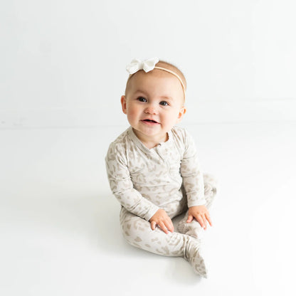 Kyte Baby Zippered Footie: Oat Leopard