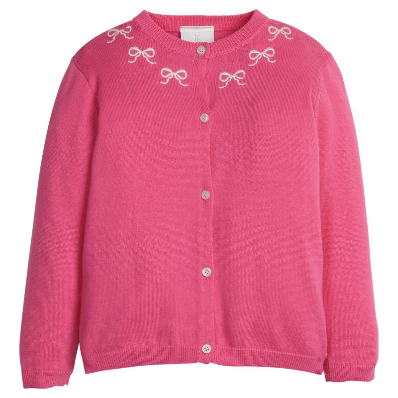 Embroidered Essentials Cardigan: Pink Bows