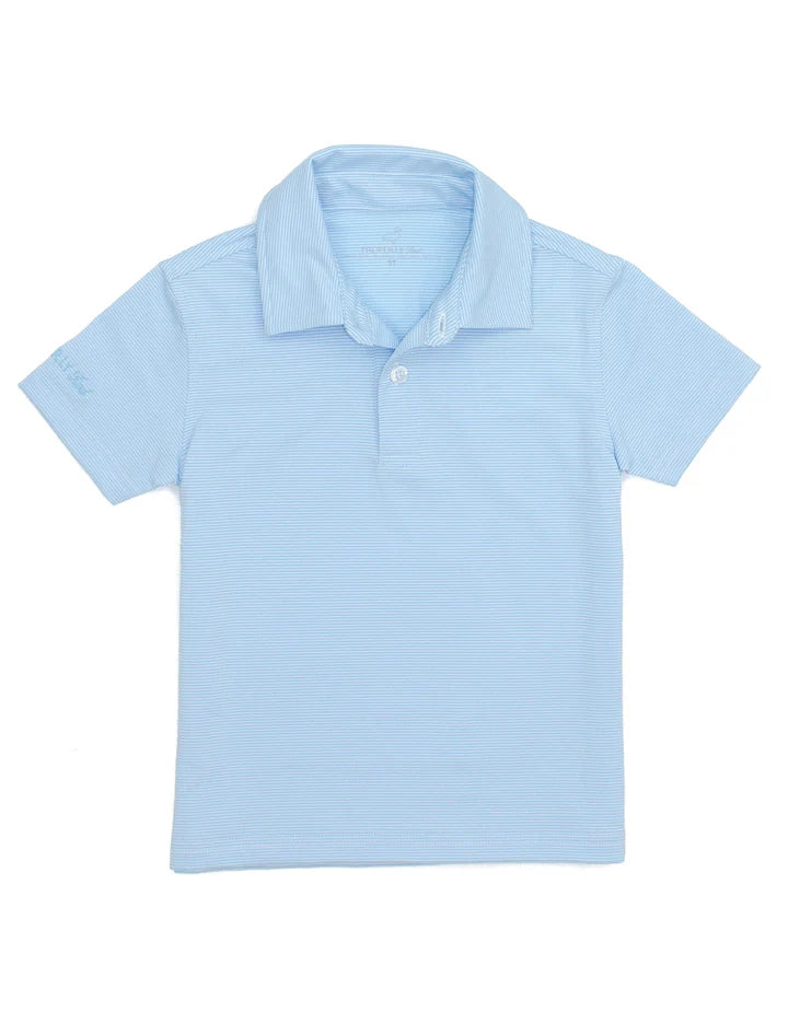 Boys Gulfport Polo: Powder Blue Stripe
