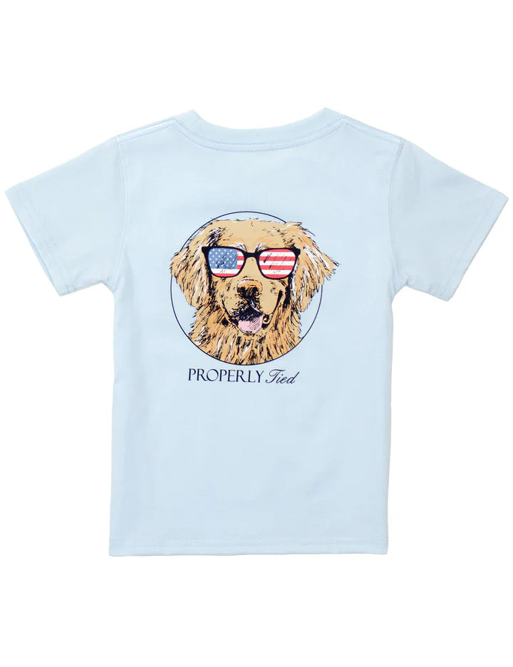 Boys SS Patriot Dog Graphic Tee: Periwinkle