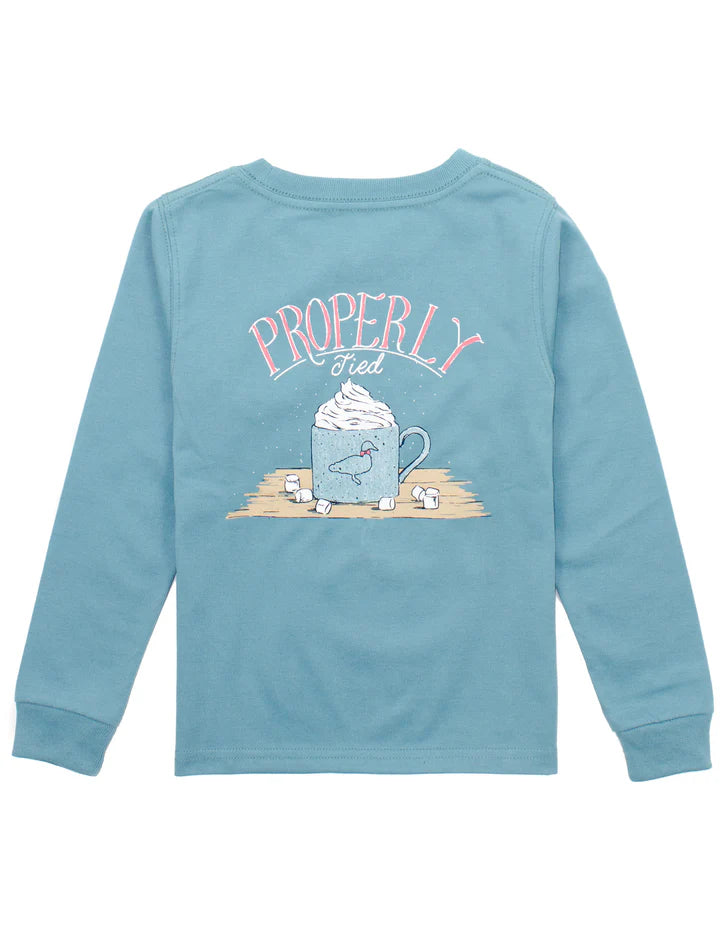 Properly Tied Girls LS Graphic T-Shirt: Coastal Sky with Hot Cocoa