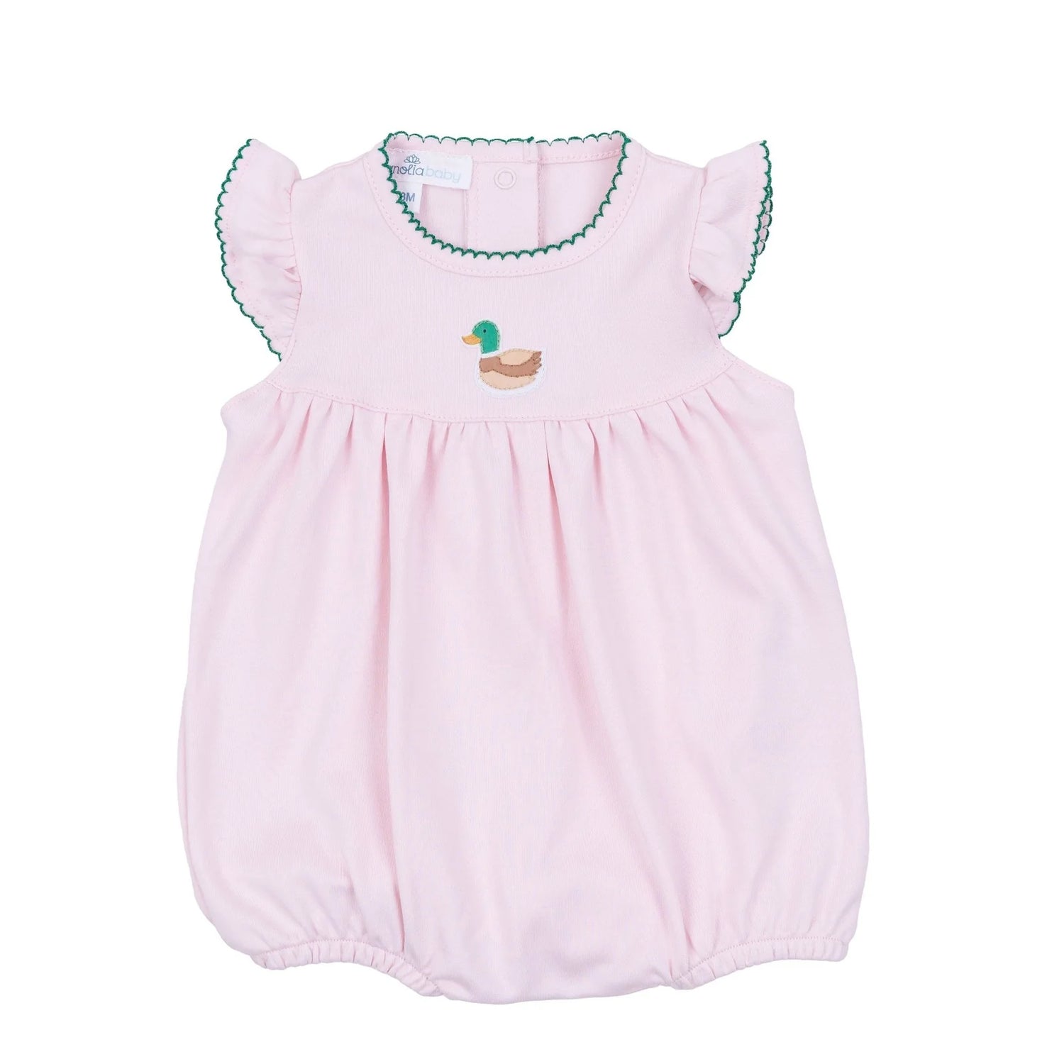 Mini Mallard Embroidered Flutter Sleeve Bubble: Pink