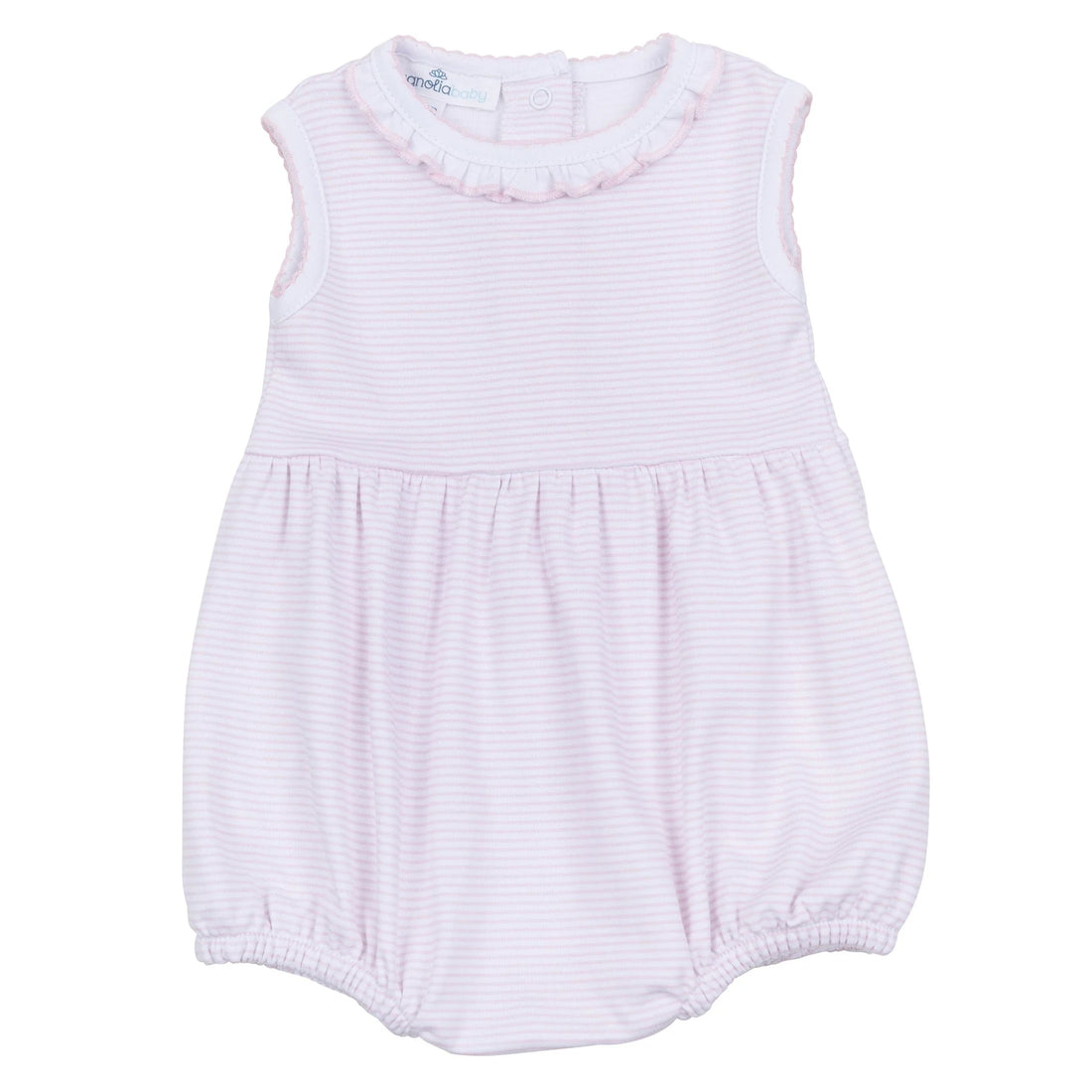 Mini Stripes Ruffle Sleeveless Bubble: Pink