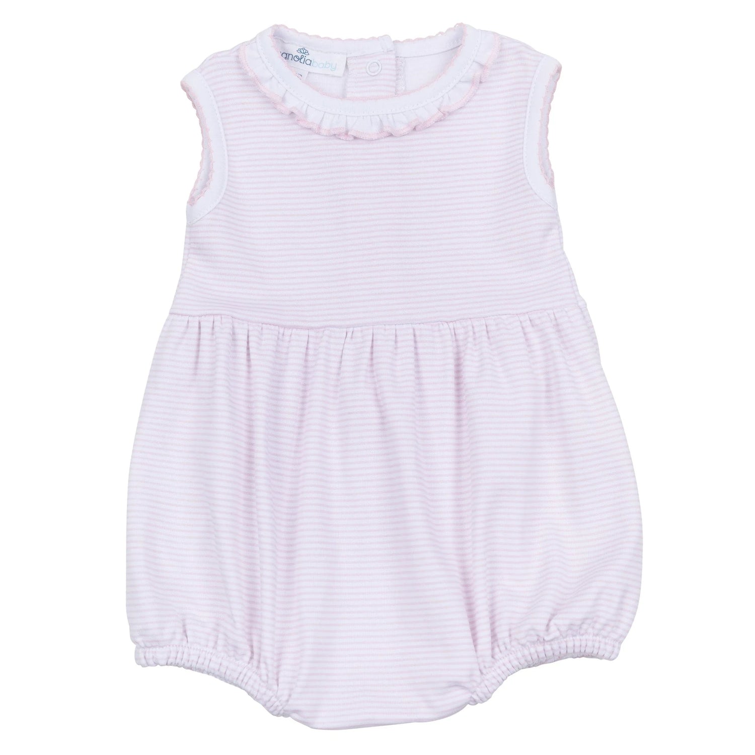 Mini Stripes Ruffle Sleeveless Bubble: Pink