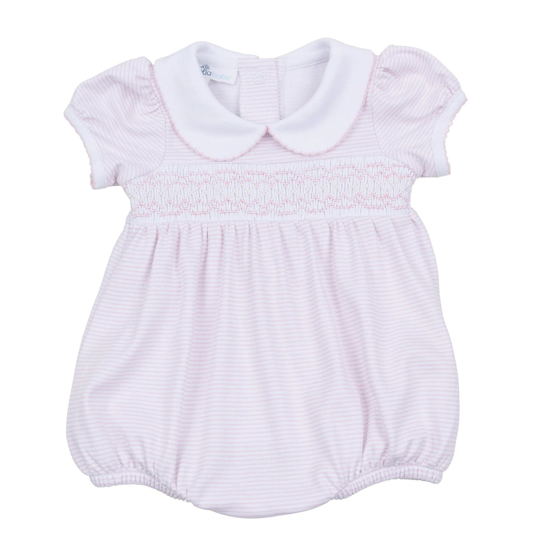 Mini Stripes Smocked Bubble: Pink