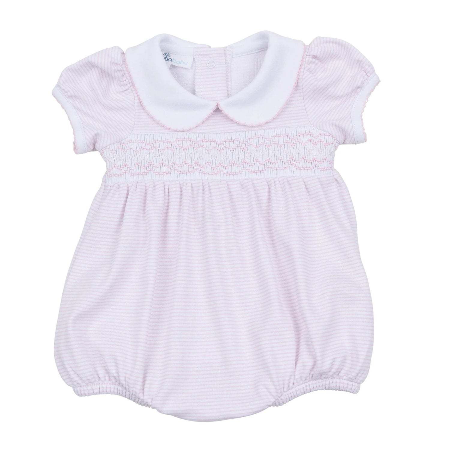 Mini Stripes Smocked Bubble: Pink