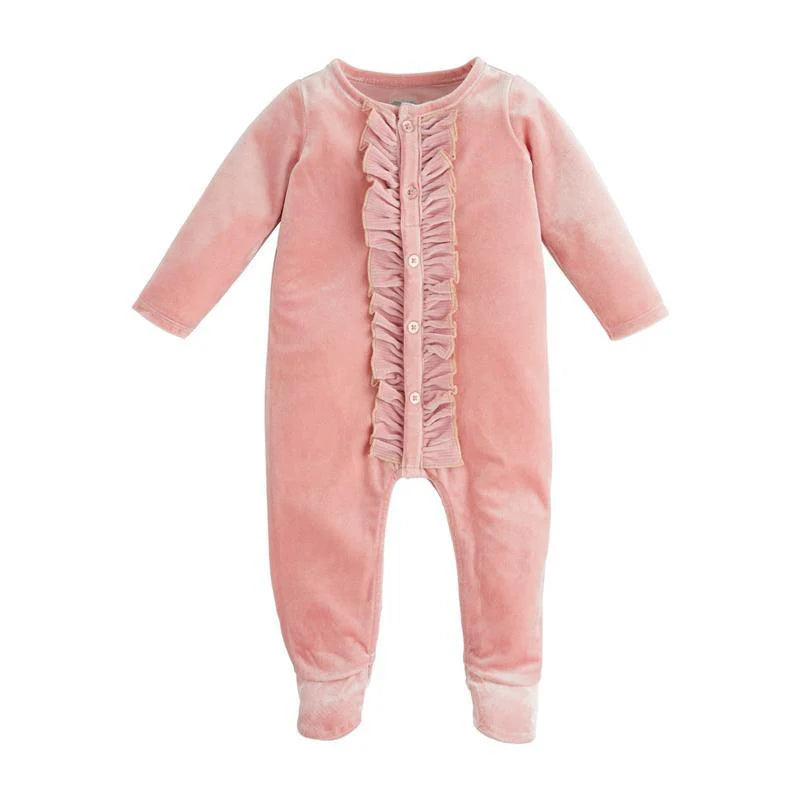 Pink Velour Ruffle Sleeper