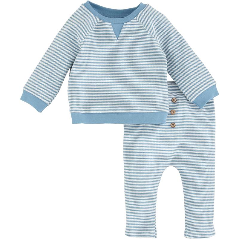 Blue Stripe Waffle Knit Pant Set