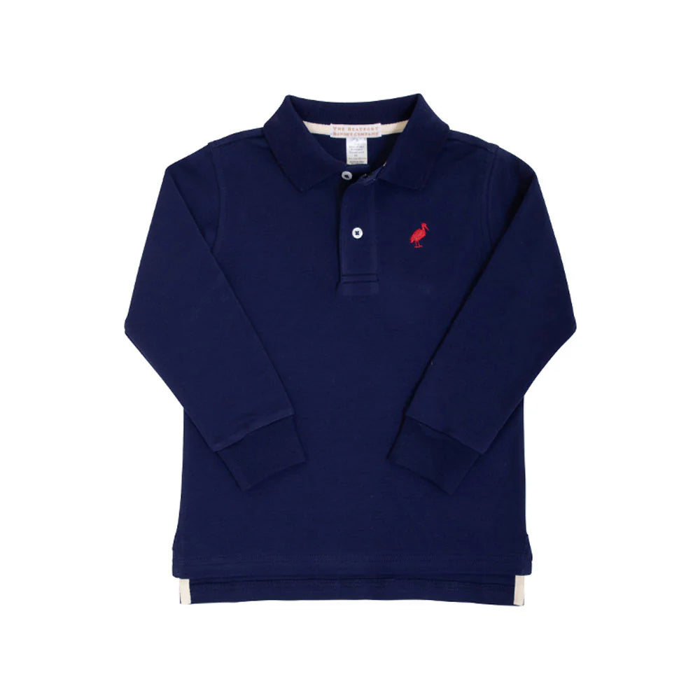 TBBC LS Prim &amp; Proper Polo: Nantucket Navy w/Richmond Red