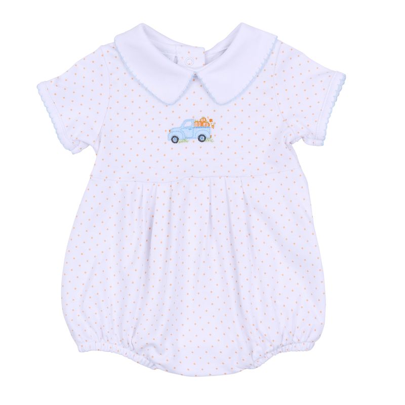 Pumpkin Patch Fun Embroidered Collared SS Bubble: Light Blue