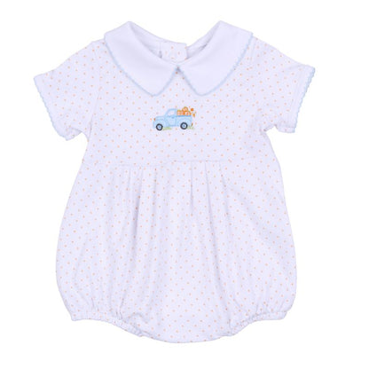 Pumpkin Patch Fun Embroidered Collared SS Bubble: Light Blue