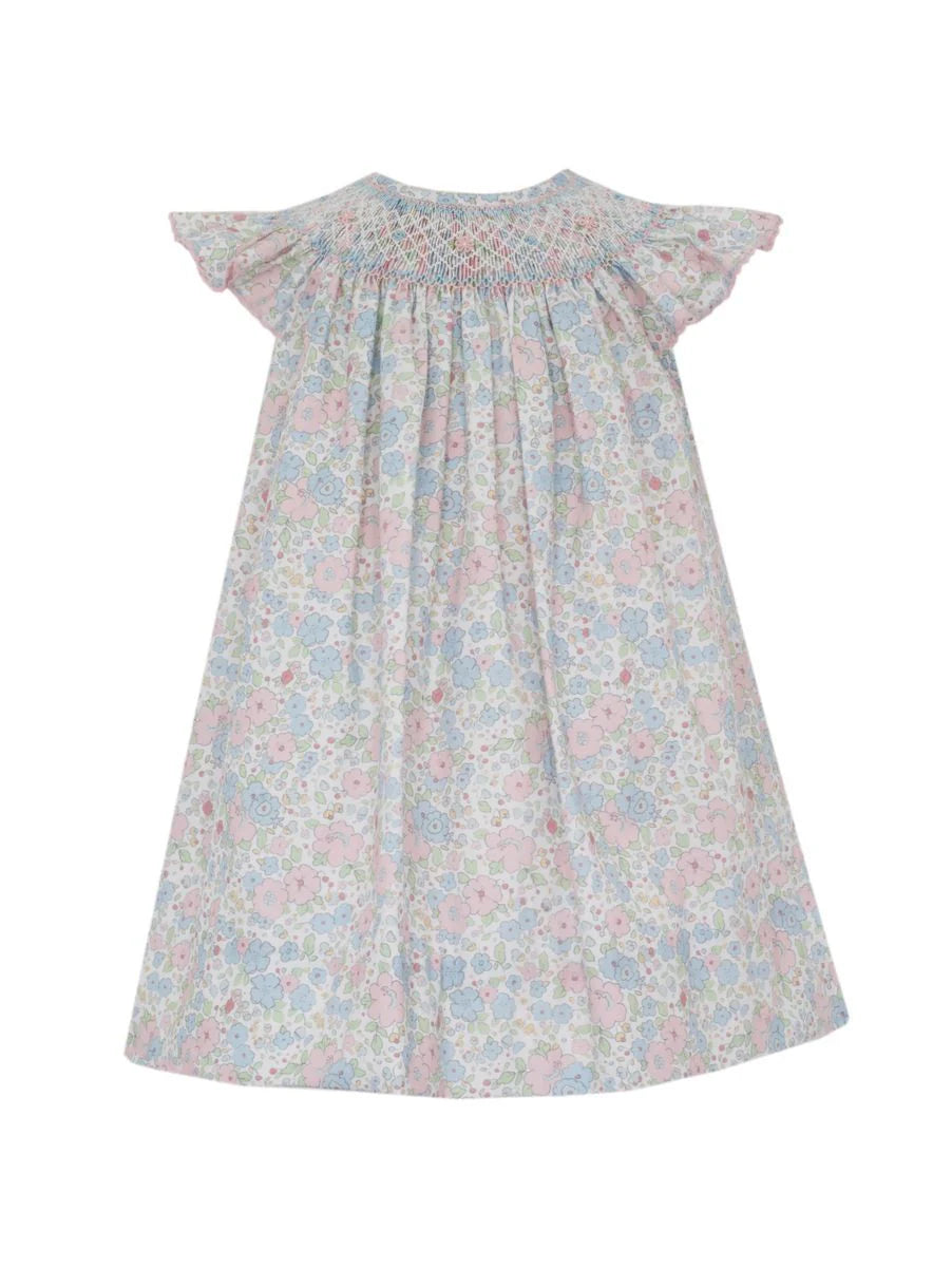 Pink and Blue Liberty Floral Bishop Dress with Angel Wing Sleeves