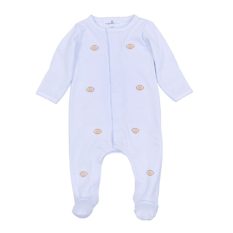 Touchdown Cutie Embroidered Snap Footie: Light Blue