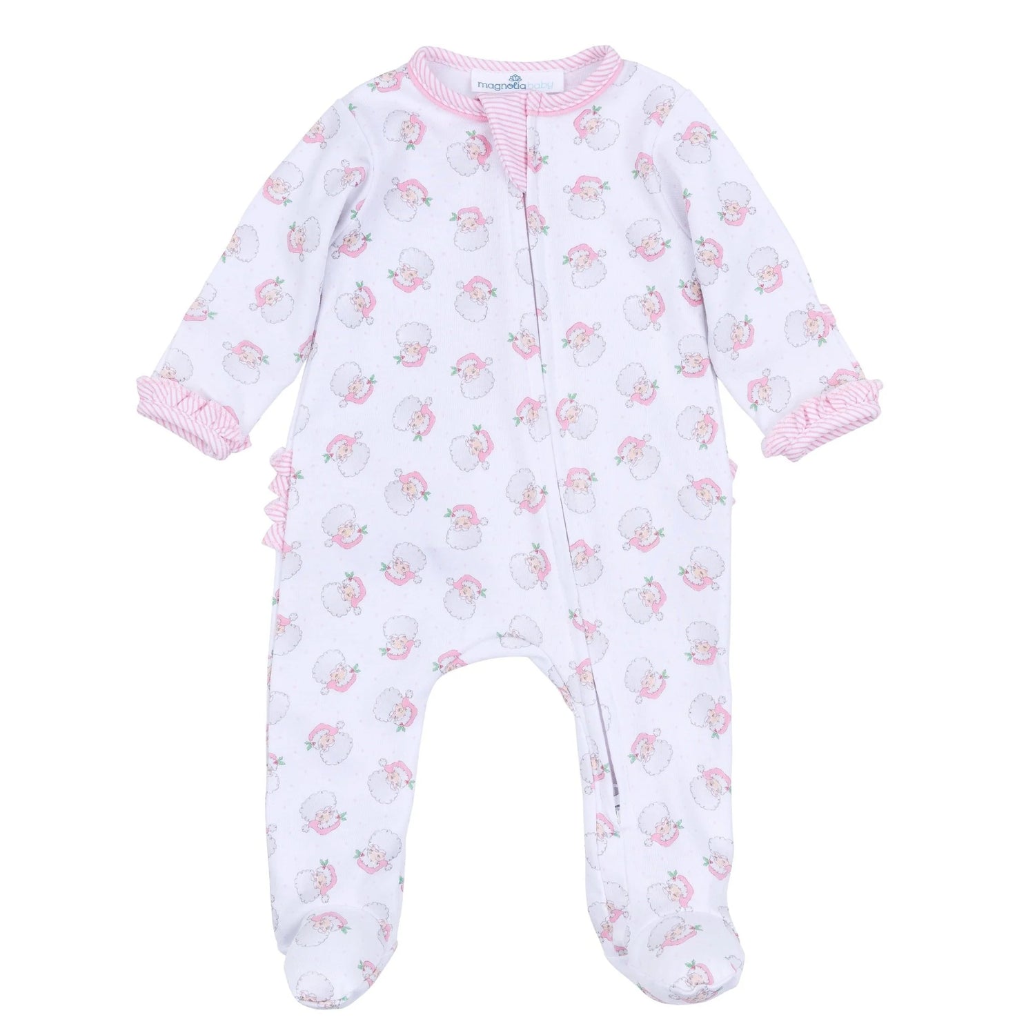 Santa Baby Zipper Footie: Light Pink