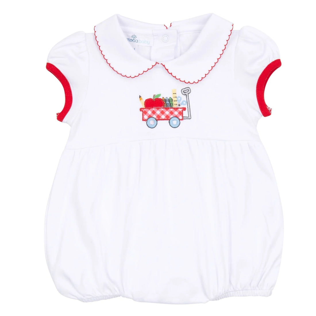 School Wagon Applique Collared Girl Bubble