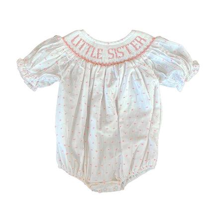 Little Sister Swiss Dot Smocked Bubble: Light Pink
