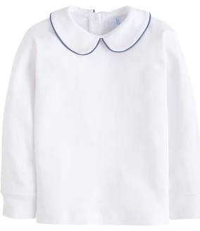 Little English Piped Peter Pan Collar Shirt - Gray Blue