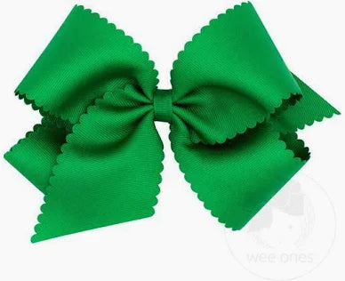 Grosgrain Hair Bow with Scalloped Edge: Green