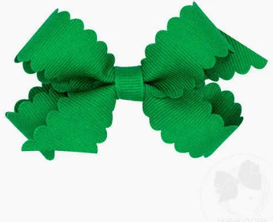 Grosgrain Hair Bow with Scalloped Edge: Green