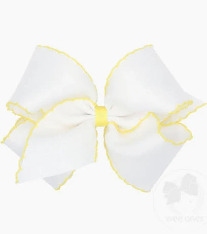 Moonstitch Grosgrain Hair Bow with Contrasting Wrap: White with Light Yellow