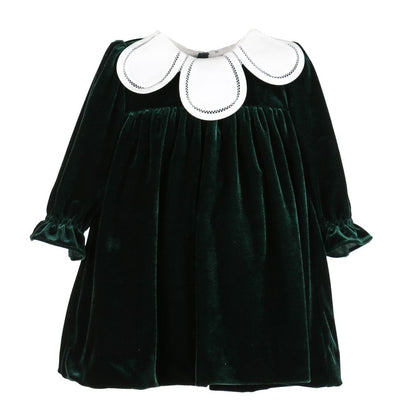 Emerald Velvet Petal Dress